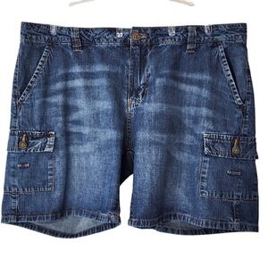 Falls Creek Women Jeans Cargo Shorts Blue Denim Size 18 Pockets EUC